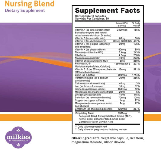 Milkies Fairhaven Health Nursing Blend Vegetarian Supplement for Breas