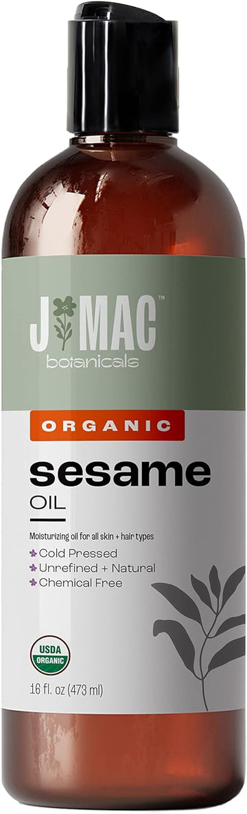 Organic Sesame Seed Oil by J Mac Botanicals (16  Plastic Bottle), Organic Sesame Oil for Skin, ayurveda Body Oil for Massage, Organic & Unrefined Ayurvedic Oil for Skin, Hair, Oil Pulling Product