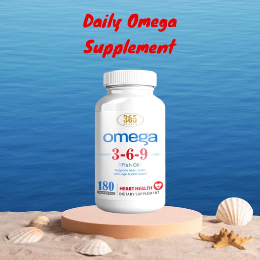 365 Health Omega 3-6-9 180 Softgels | from Fish, Flaxseed, Borage Oils | Non-GMO & Gluten Free