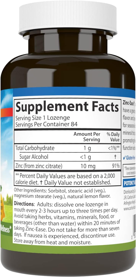 Carlson - Zinc-Ease, Soothing Lenge, Immune Support & Optimal Wellness, Antioxidant, Lemon, 84 Lenges