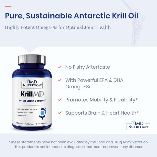 1MD Nutrition KrillMD - Antarctic Krill Oil Omega 3 Supplement with As