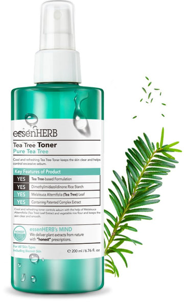 ESSENHERB TEA TREE TONER, Providing intensive nutrition and moisture to dry skin, Blemish Skin care system, Calm skin quickly and it helps to prevent excessive sebum. (200)