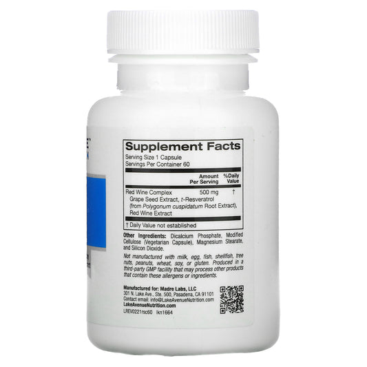 Lake Avenue Nutrition, Resveratrol Complex, 500 mg Capsules