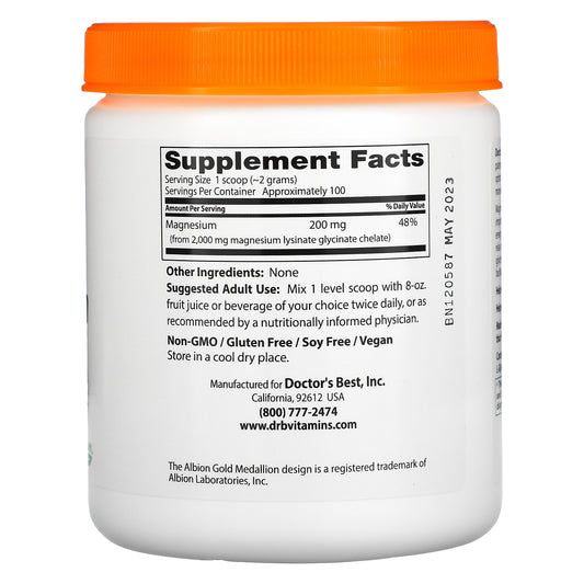 Doctor's Best, High Absorption Magnesium Powder, 100% Chelated with Albion Minerals