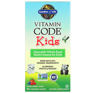 Garden of Life, Vitamin Code, Kids, Chewable Whole Food Multivitamin, Cherry Berry, Chewable Bears