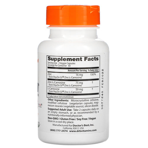 PepZin GI Zinc Carnosine Complex 120 Veggie Caps By Doctors 
