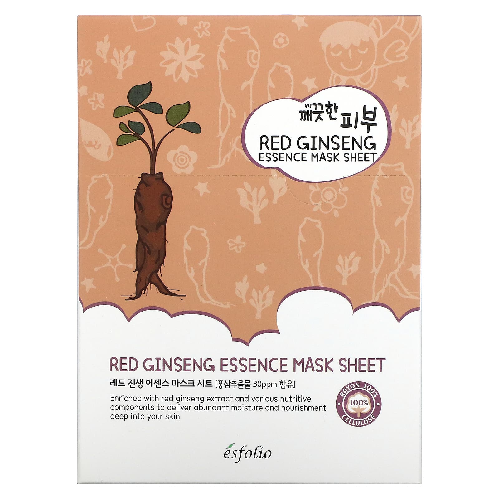 Esfolio, Red Ginseng Essence Beauty Mask Sheet, 0.85 fl oz (25 ml) Each