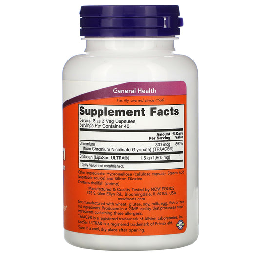 NOW Foods, Chitosan Plus Chromium, 500 mg, Veg Capsules