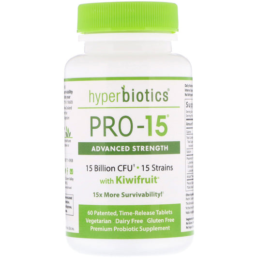 Hyperbiotics, PRO-15, Advanced Strength with Kiwifruit, 15 Billion CFU, Patented Time-Release Tablets