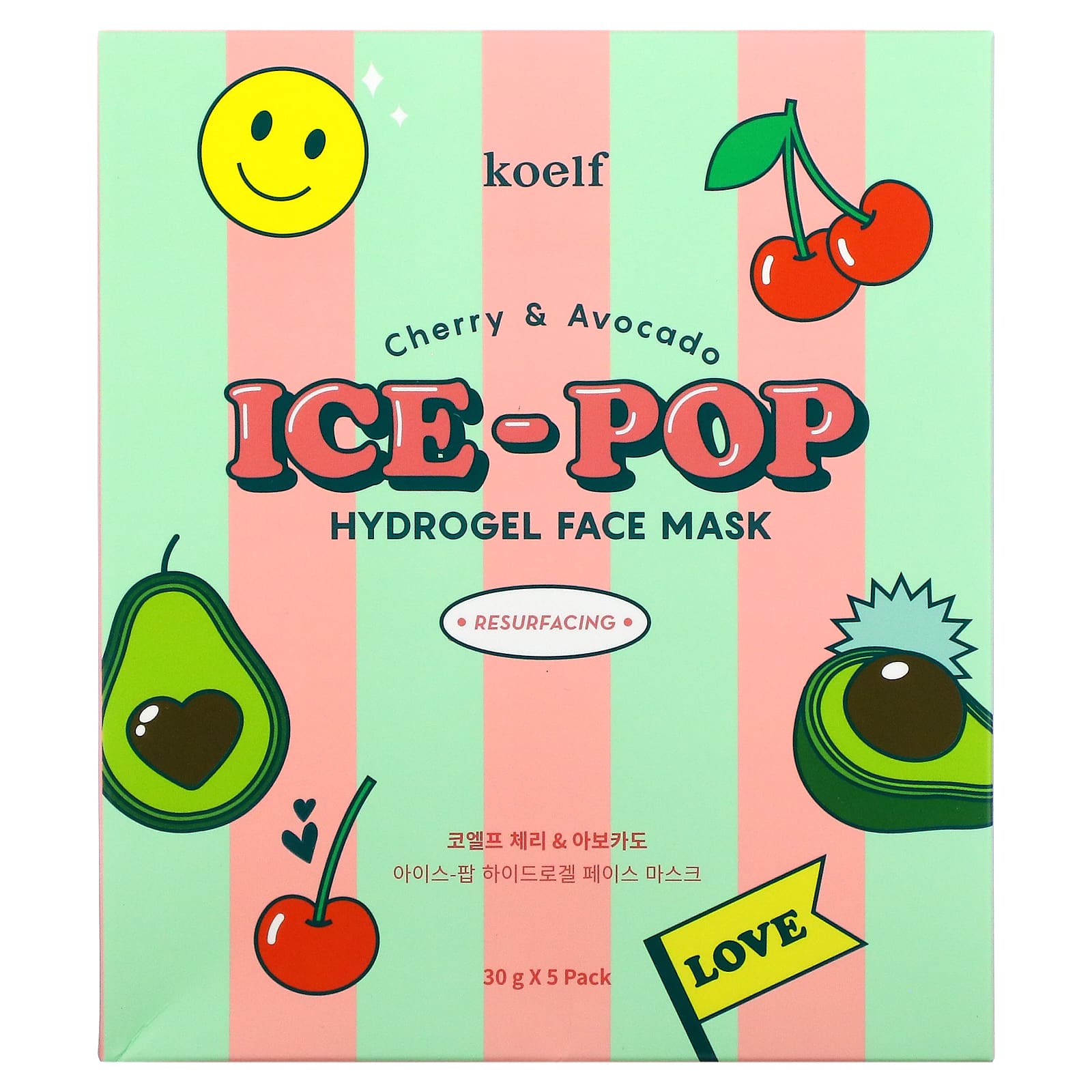 Koelf, Ice-Pop Hydrogel Beauty Face Mask, 5 Sheets, 30 G Each