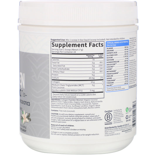Garden Of Life, Grass Fed Collagen, Coconut Mct, Vanilla