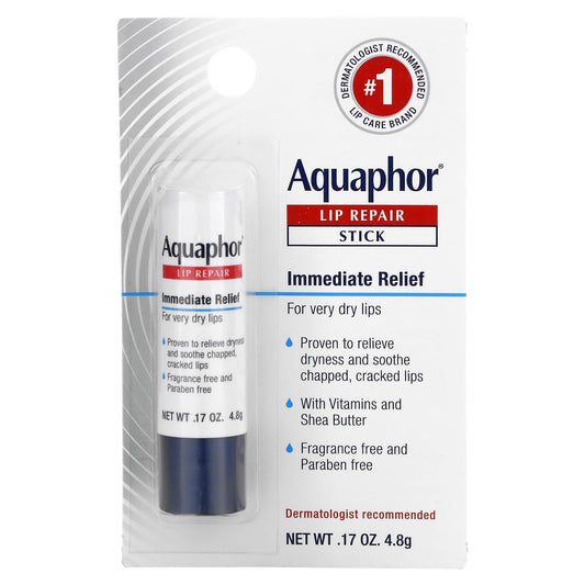 Aquaphor, Lip Repair, Stick, Immediate Relief, Fragrance Free, 1 Stick