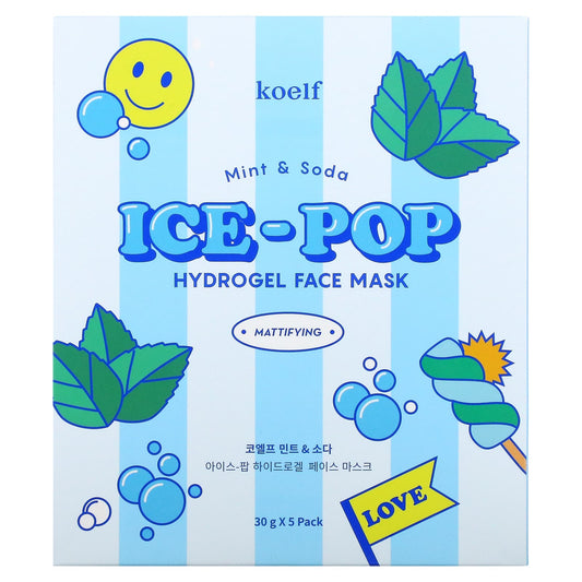 Koelf, Ice-Pop Hydrogel Beauty Face Mask, 5 Sheets, 30 g Each