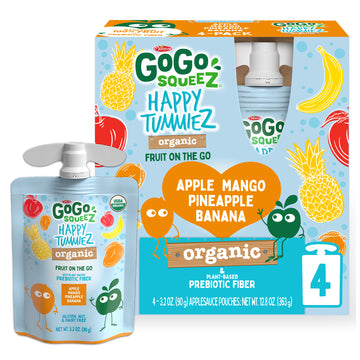 GoGo squeeZ Happy TummieZ, Organic Mango Pineapple Banana, 4 Count