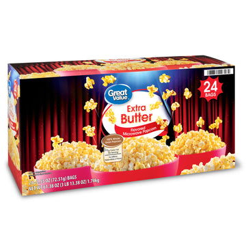 Great Value Extra Butter Microwave Popcorn, 24 Count