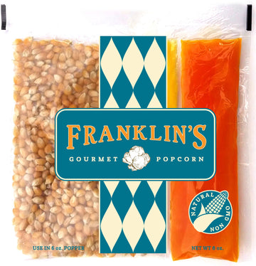 Franklins Gourmet Popcorn All-In-One Pre-Measured Packs - Pack of 24 - Butter Flavored Coconut Oil, Premium Butter Salt, Organic Corn - Vegan - Movie Theater Taste - Made in USA