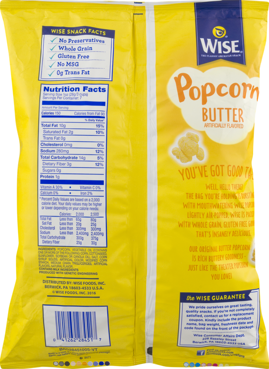 Wise Foods Air Popped Butter Popcorn 6 oz. Bag