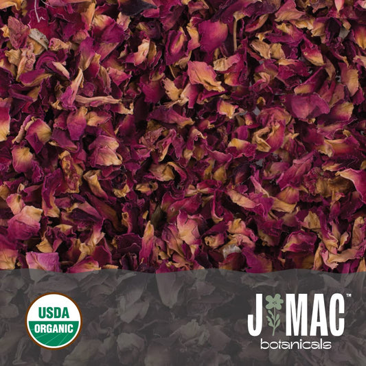 Organic Rose Petals by J Mac Botanicals, organic culinary grade dried rose petals, edible dried rose petals for tea, cooking, and crafts, rose petals for bathtub, dried herbs for tea, organic rose tea