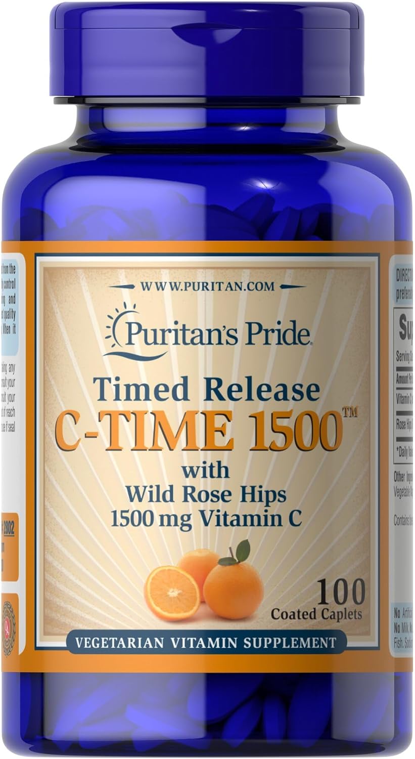 Puritan's Pride Vitamin C1500 mg with Rose Hips Timed Release 100 Caplets (2802)
