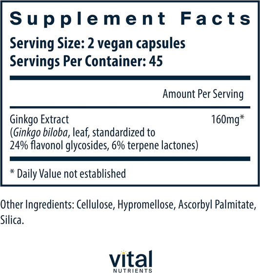 Vital Nutrients - Ginkgo (50:1 Extract) - Supports Mental Acuity and C