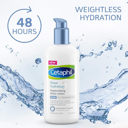 Cetaphil Sheer Hydration Body Lotion, 16  , 48Hr Moisturizer for Dry, Sensitive Skin, with Hyaluronic Acid, Vitamin E & B5