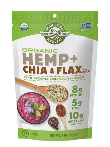 Manitoba Harvest Organic Hemp + Chia & Flax– 8g Plant Based Protein, 5g of Fiber per Serving – Vegan, Keto, Paleo – Omega 3 & 6 – Superseed Blend for Smoothies, Baking