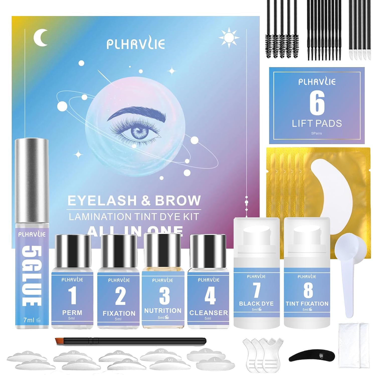 Loobexery Brow Lamination and Tint Kit, 4 in 1 Lash Lift Professional Eyebrow & Eyelash Perm Kit with Black Dye, Fuller Thicker Brows Long-lasting for 6-8 Weeks, Suitable Salon Home Use