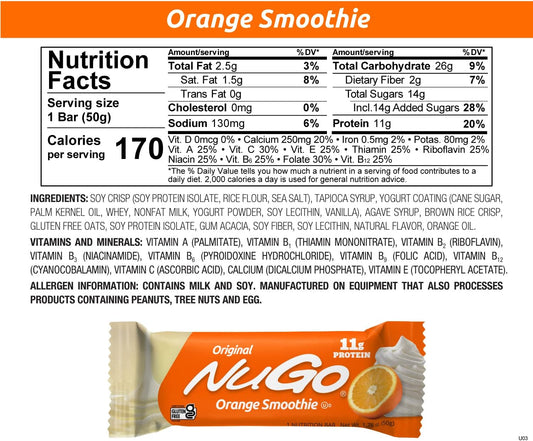 NuGo Protein Bar, Orange Smoothie, 11g Protein, Gluten Free, 15 Count1.8 Pounds