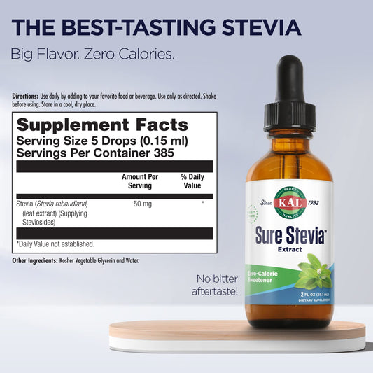 KAL Sure Stevia Liq Extract  | Best-Tasting, Zero Calorie, Low Glycemic | For Baking & Adding to Beverages | 385 Servings