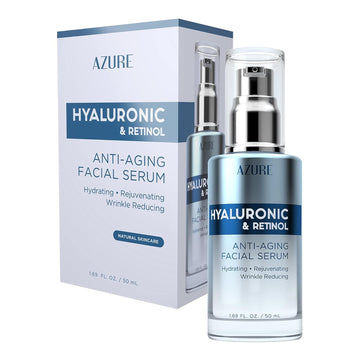 AZURE Hyaluronic Acid & Retinol Anti Aging Facial Serum - Anti Aging, Rejuvenating & Hydrating Face Serum - Reduces Wrinkles & Fine Lines, Evens & Restores Skin Tone - Skin Care Made in Korea - 50 / 1.69 .