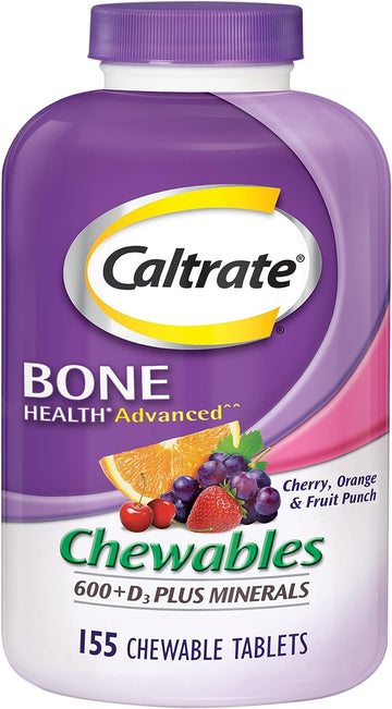 Caltrate Chewables 600 Plus D3 Plus Minerals Calcium Vitamin D Supplement, Cherry, Orange and Fruit Punch - 155 Count