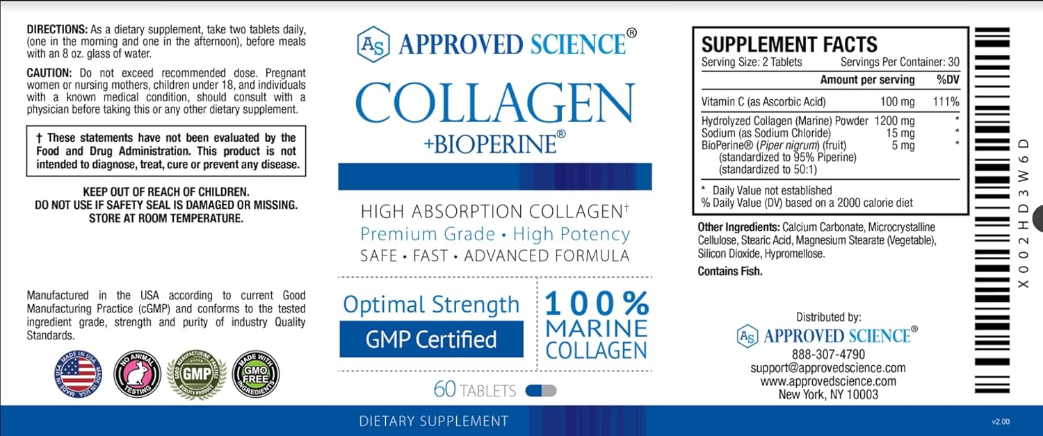 Approved Science Collagen Pills - Absorbable Marine Collagen Types I a