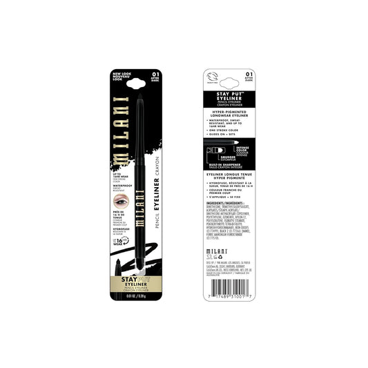Milani Stay Put Eyeliner - After Dark (0.01 ) Cruelty-Free Self-Sharpening Eye Pencil with Built-In Smudger - Line & Define Eyes with High Pigment Shades for Long-Lasting Wear