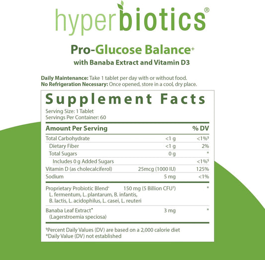 Hyperbiotics Vegan Glucose Support Tablets | Probiotics for Women, Men2.4 Ounces
