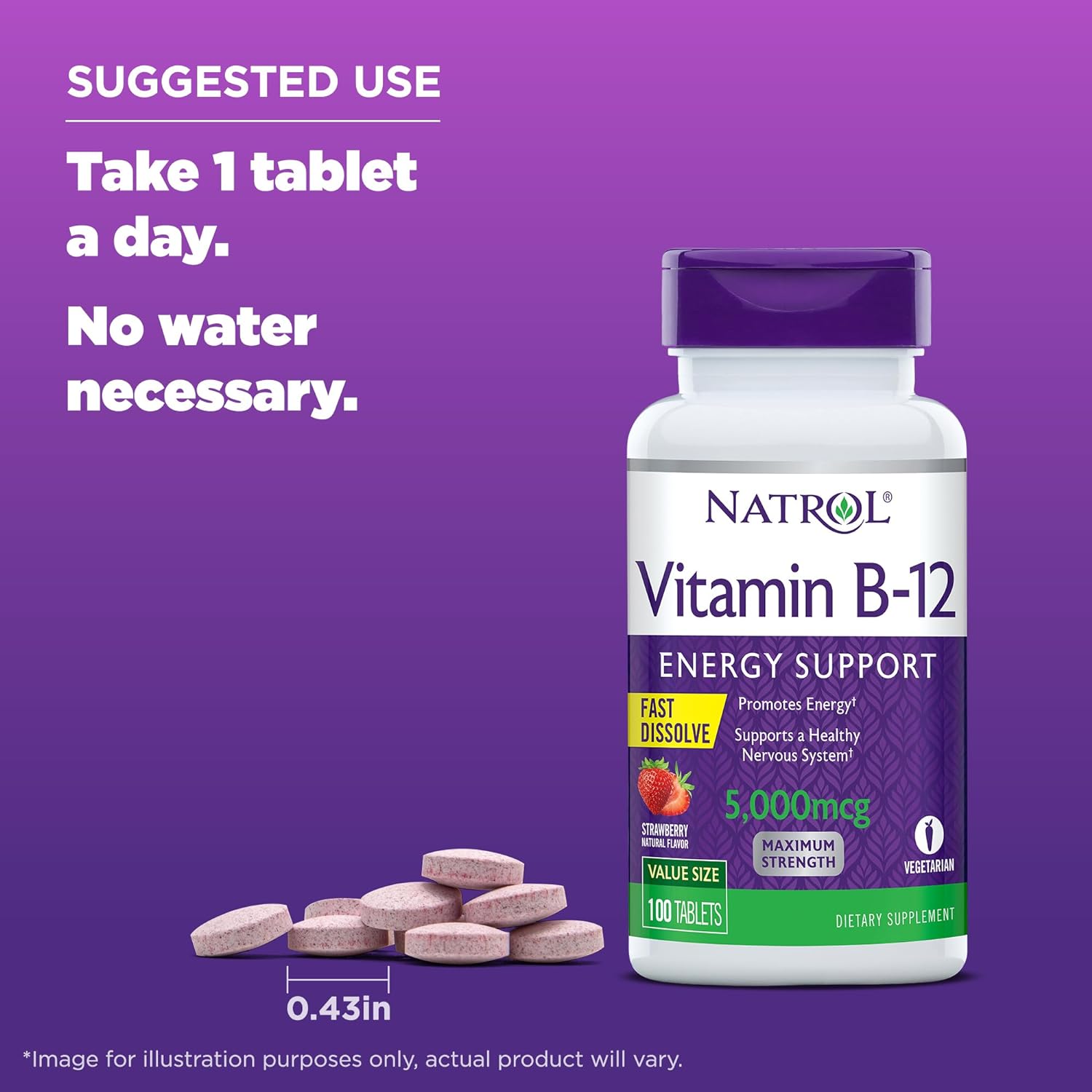 Natrol Vitamin B-12 5000mcg, Dietary Supplement for Energy and Healthy