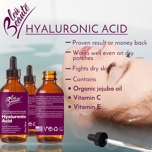 Hyaluronic Acid Serum - Antioxidant Anti Aging, High potency hydrating facial exfoliant serum – that reduces wrinkles for radiant skin (ONE 2  bottle)