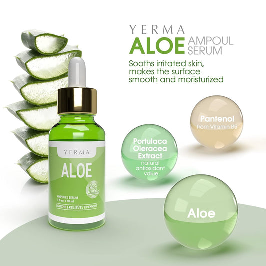 YERMA Aloe Serum Face Moisturizing Ampoule for Skincare | Anti aging, Exfoliating & Hydrating | Pimple, Freckle, Retinol, Repair, Acne, Breakout, Wrinkle | 30