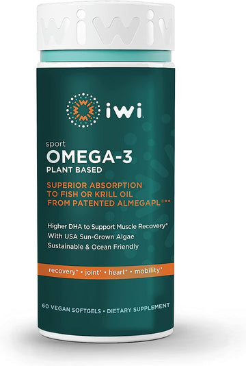 IWI Life Sport Algae Omega 3 Vegan DHA - 60 Softgels - Plant Based Fish Oil Alternative with High DHA for Muscle Recover