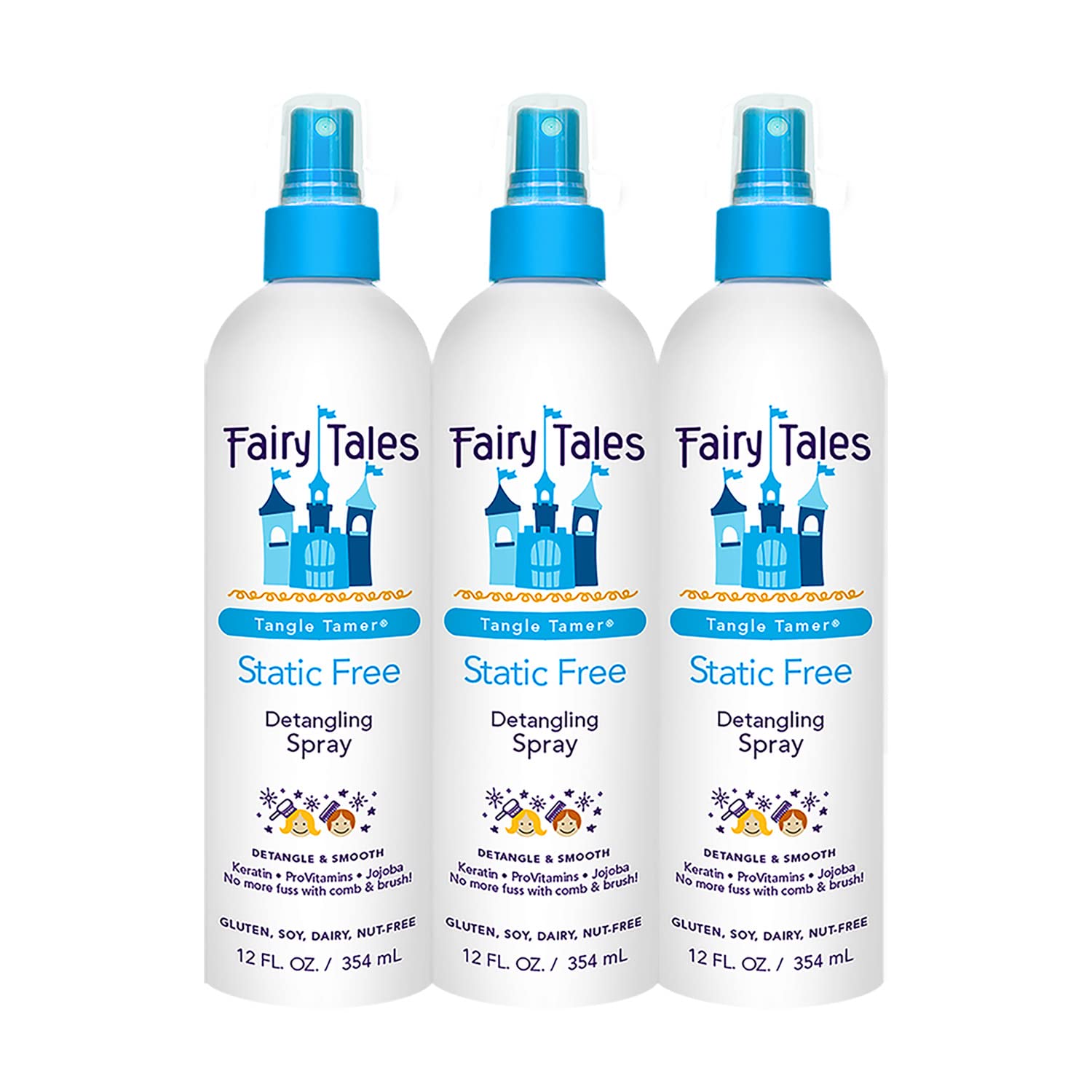 Fairy Tales Tangle Tamer Static Free Detangling Spray - Detangler Spray for Kids - Paraben Free, Sulfate Free, Gluten Free, Nut Free - 12  (3 Pack)