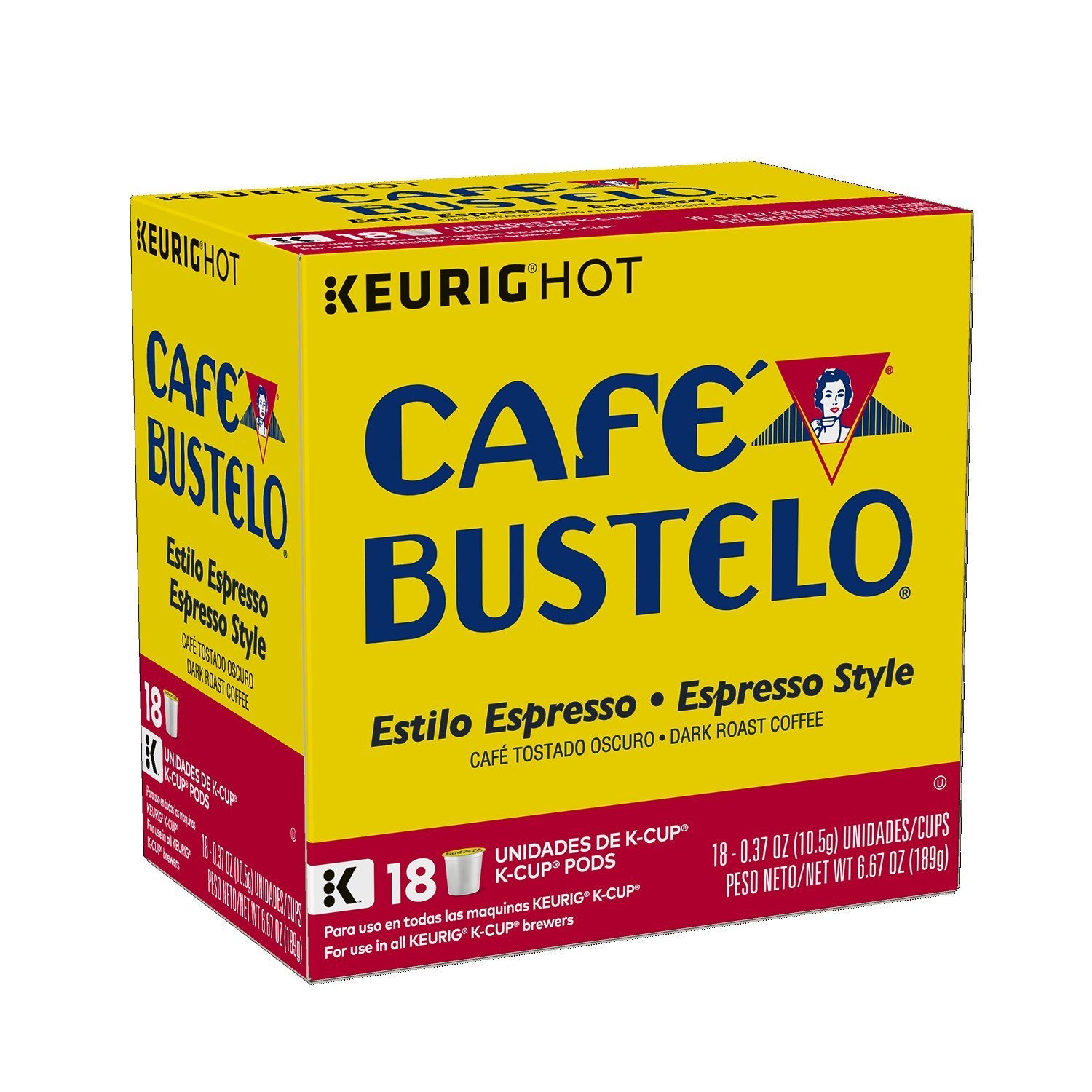 Café Bustelo Espresso Style K-Cup Pods for Keurig K-Cup Brewers, Dark Roast Coffee, 18 Count
