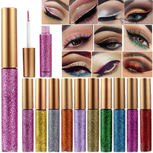 Colorful Liquid Eyeliner Set, 10 Colors Metallic Shimmer Glitter Eyeshadow, Long Lasting Waterproof Sparkling Eyeliner Eye Shadow