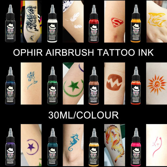 OPHIR 12x30ML/Bottle Airbrush Body Art Inks Pigment for Airbrushing Temporary Tattoo Airbrush Body Tattoo Colors