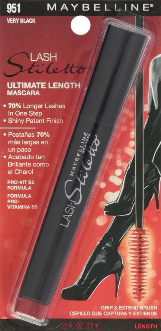 Maybelline New York Lash Stiletto Ultimate Length Washable Mascara, Very Black 951, 0.22 uid
