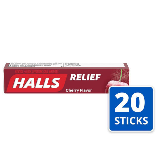 Halls Cherry Cough Drops - with Menthol - 180 Drops (20 sticks of 9 drops)