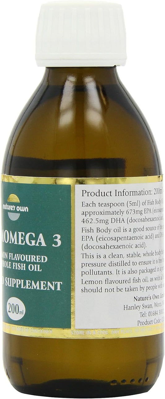 Natures Own LemOmega-3 (Lemon Flavoured Whole Fish Oil), 200 ml liquid