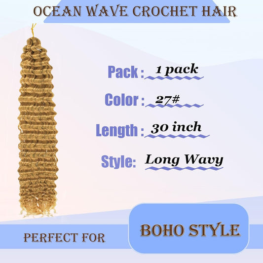 Vustbeauty Ocean Wave Crochet Hair 30 Inch 1 Pack Long Deep Wave Crochet Hair Wavy Braiding Hair Synthetic Curly Crochet Hair For Black Women(30 Inch,1pack,#27)