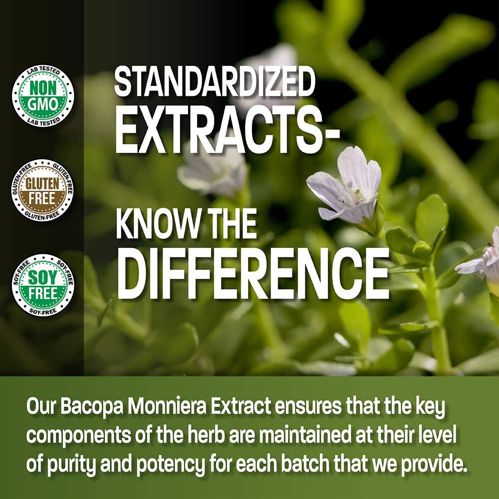 Bronson Bacopa Monnieri Extract 500 mg - Promotes Mental Clarity and B