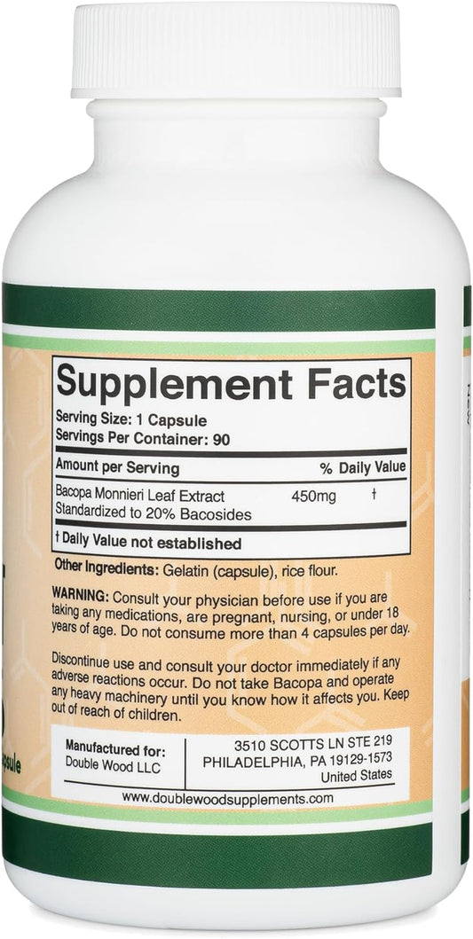 Bacopa Monnieri Capsules 20% Bacosides 450Mg, 90 Count (Manufactured I