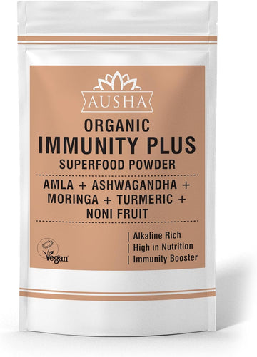 Ausha Organic Immunity Superfood Powder - Moringa + Turmeric + Amla + 210 Grams