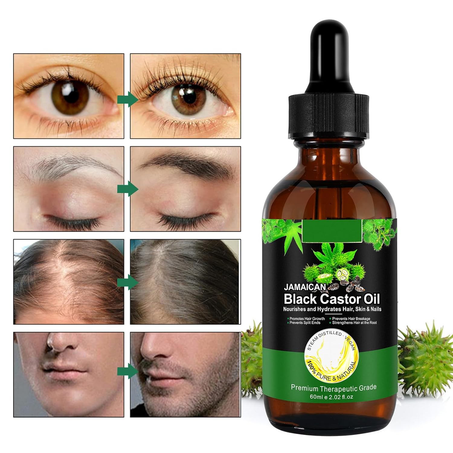  YEUGSCKA Organic Castor Oil for Hair Growth, Eyelashes and 